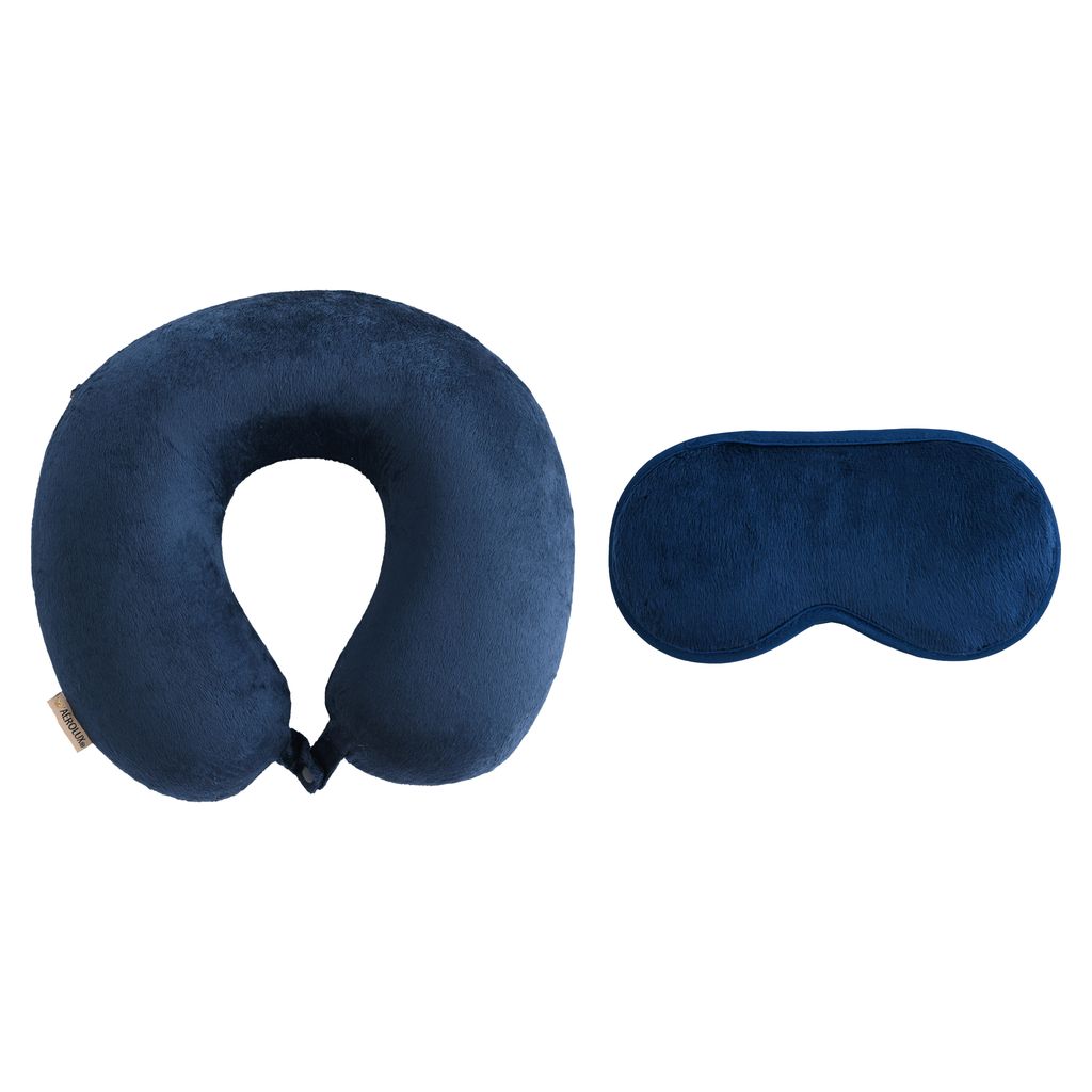 2pc Eye Mask and Neck Pillow Set with Snap and Loop Label