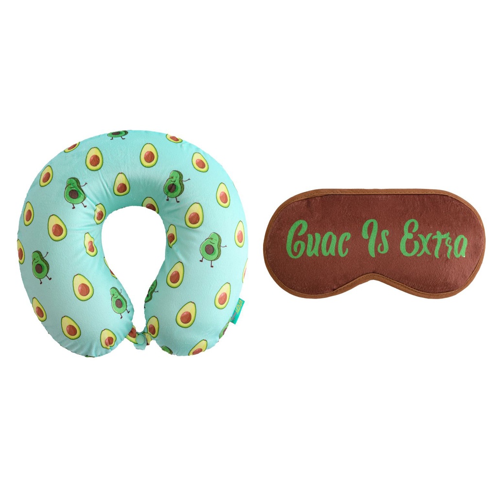 Memory Foam Travel Pillow Snaps, Loop Labels  Matching Verbiage Eye Mask