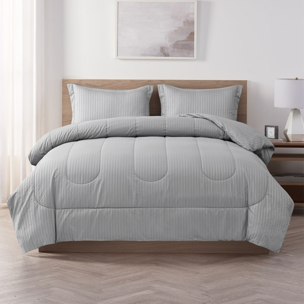 3pc Comforter Set; Embossed Stripe