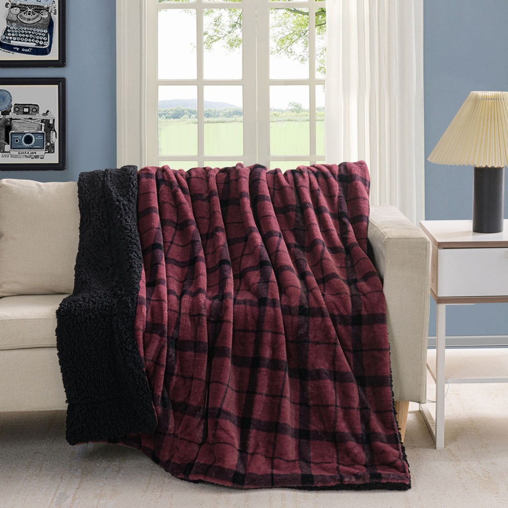 Printed Rabbit Fur And Sherpa Throw