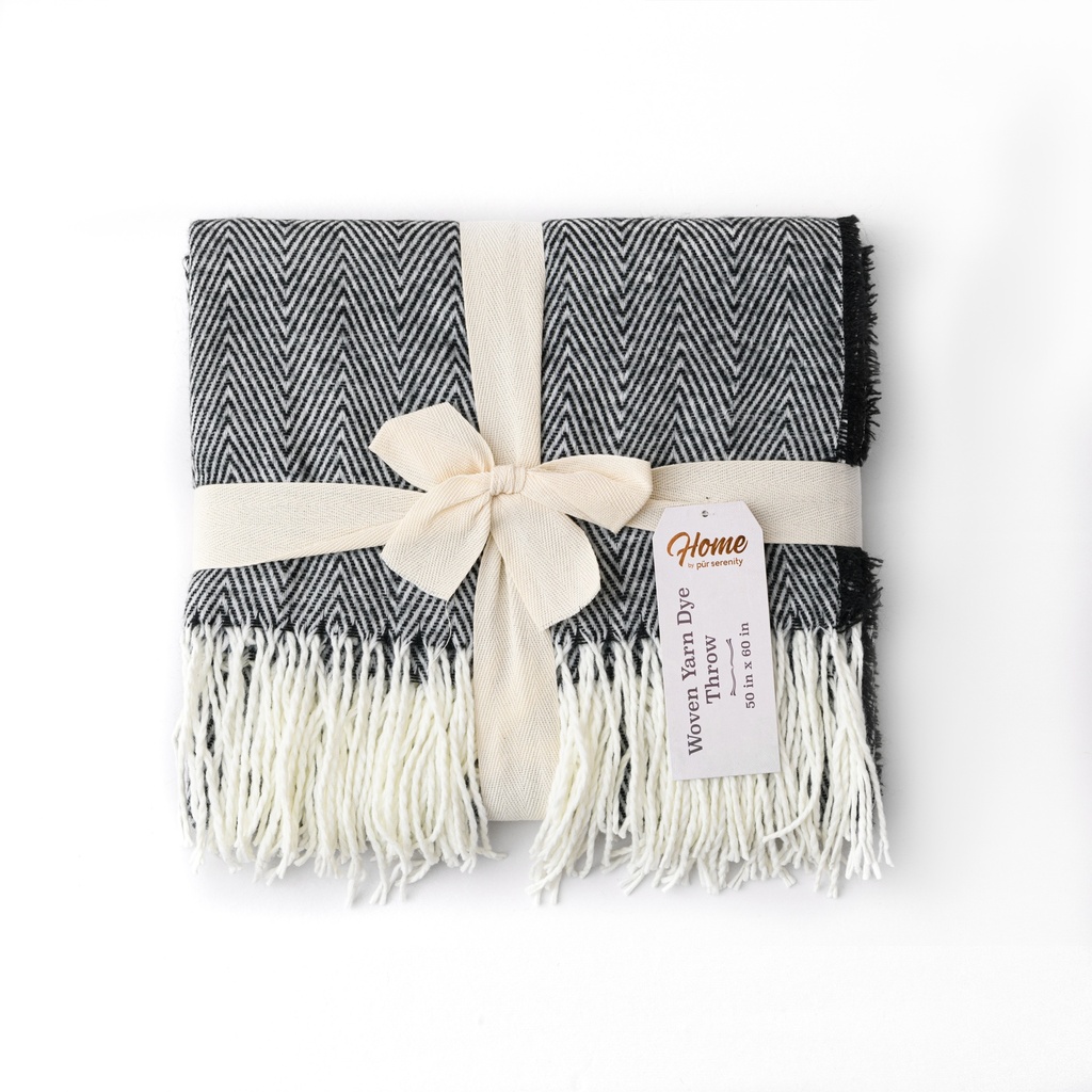 Acrylic Herringbone Fringe Throw