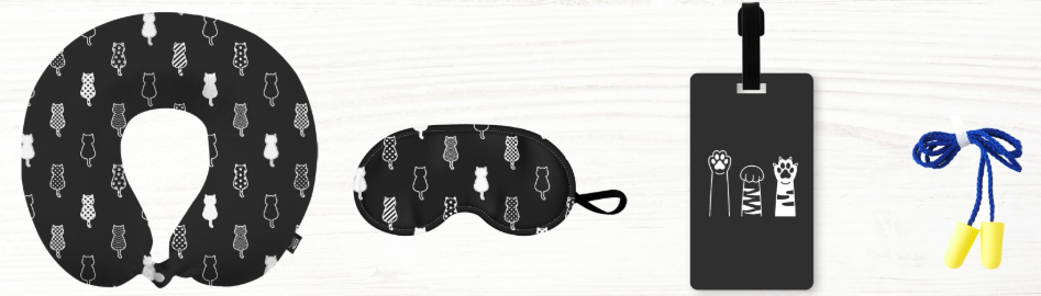 4pc Set: Memory Foam Neck Pillow, Eye Mask, Luggage Tag, Ear Plug