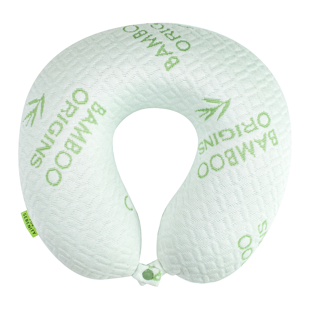Bamboo Origins Grey Cover Memory Foam Travel Pillow Snaps