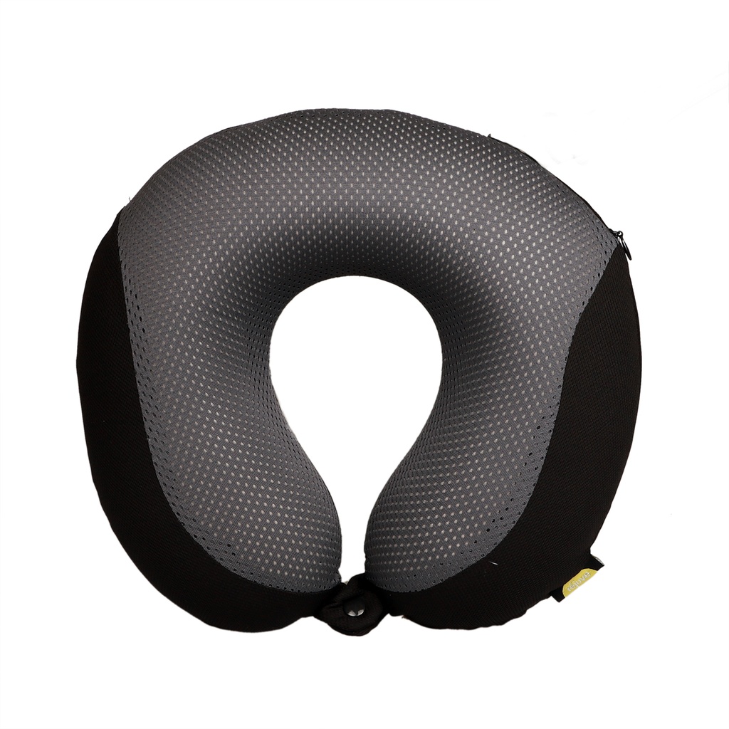 Charcoal Memory Foam Travel Pillow with Snap and Loop Label