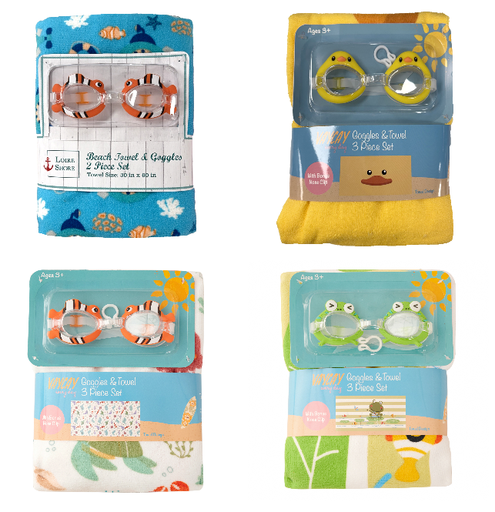 Kids Towel, Goggle, Nose Plug 3 PC Set