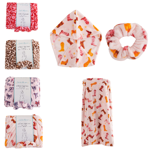 3pc Towel Wrap, Turban, Scrunchie Set