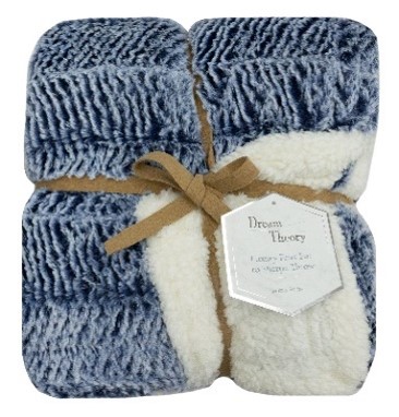 [MT-FUSH-TH-PRBLU] Brushed Back Printed PV Fur Reversing Solid Sherpa Throw Chevron