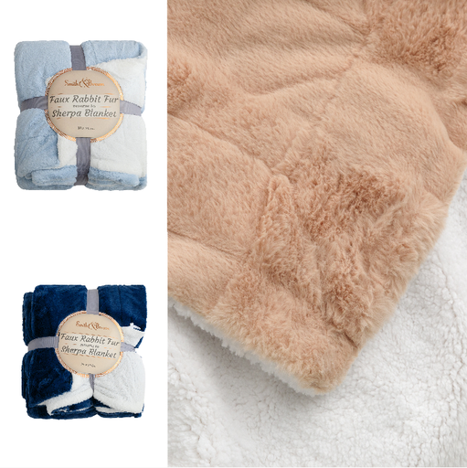 [RAB-SH-BL] Faux Rabbit Reversible to Sherpa Blanket