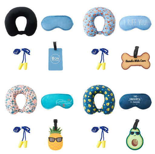4pc Set: Memory Foam Neck Pillow, Eye Mask, Luggage Tag, Ear Plug