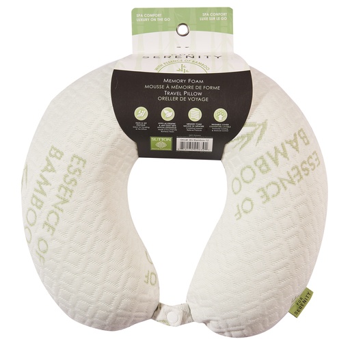 Bamboo Origins Grey Cover Memory Foam Travel Pillow Snaps