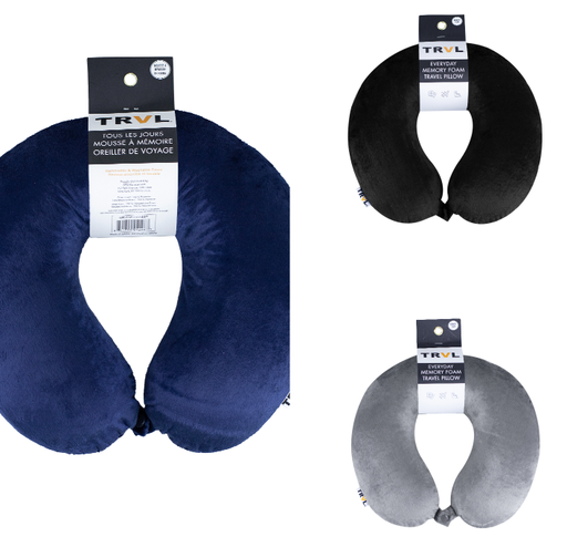 Solid Memory Foam Travel PIllow w Snap & Loop Label
