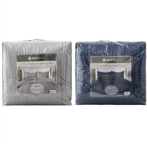 3pc Comforter Set; Embossed Stripe