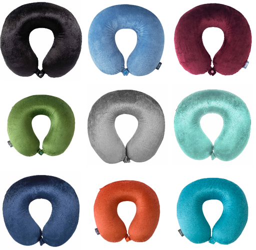 Solid Memory Foam Travel Pillow Snap and Loop Label