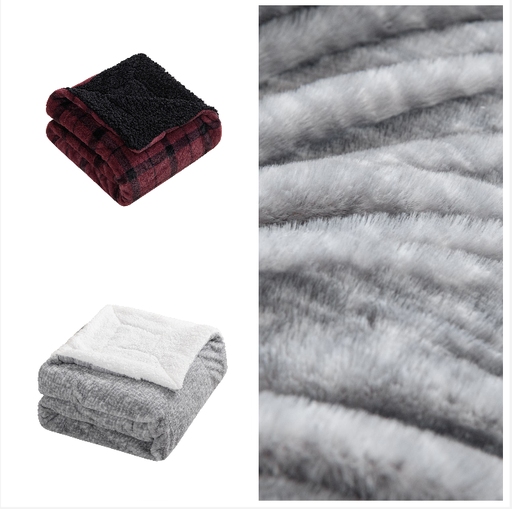 Printed Rabbit Fur And Sherpa Throw